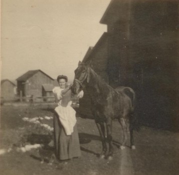 Aunt Tena (Albertina Passehl Hein) with her horse, Dolly